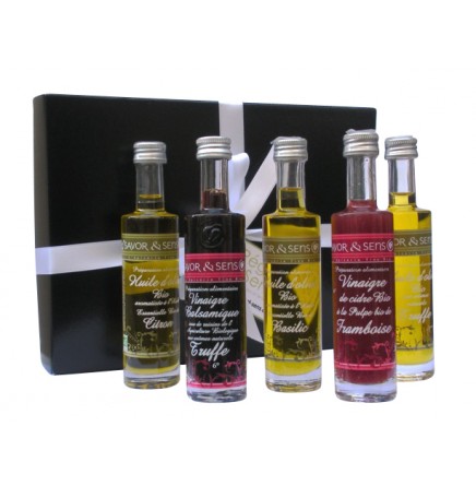 Coffret de mini bouteilles d'huile et vinaigre bio